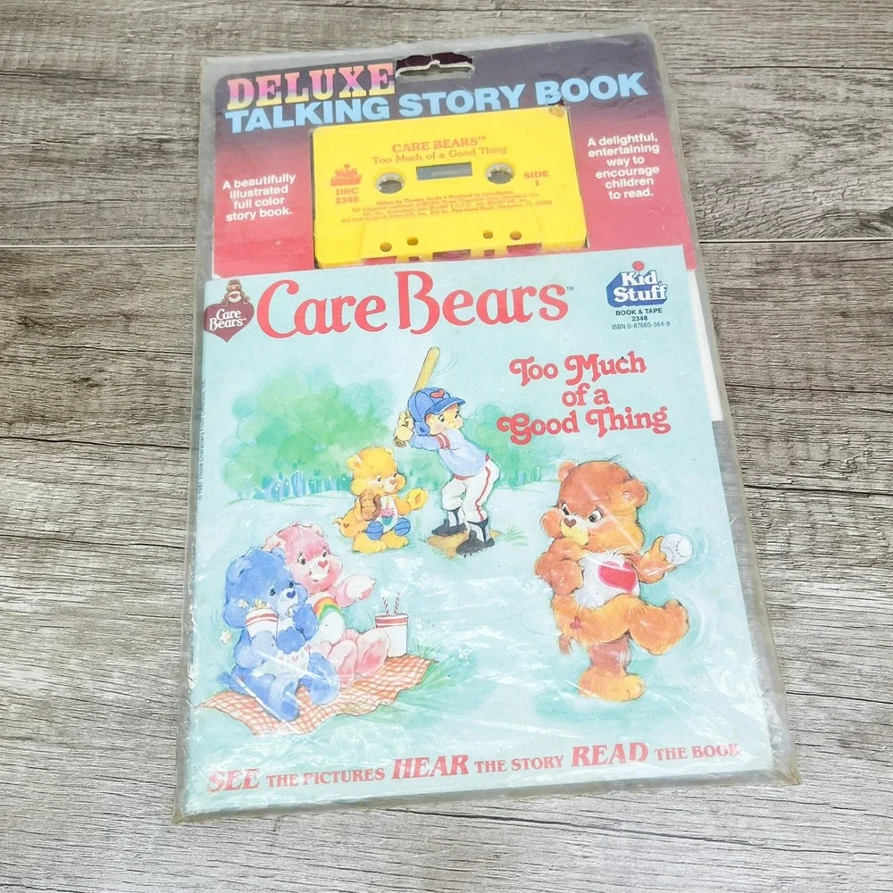 Vintage 1987 Care Bears Too Much of a Good Thing Story Book & Cassette